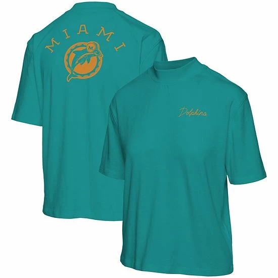 Outlet โ Unbranded ๐ฉ Women's Junk Food Aqua Miami Dolphins Half-Sleeve Mock Neck T-Shirt ๐