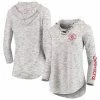 Wholesale 🎁 Unbranded 👩 Women's Pressbox Gray Oklahoma Sooners Space Dye Lace-Up V-Neck Long Sleeve T-Shirt ⌛