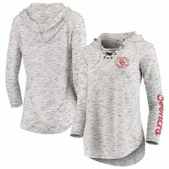 Wholesale 🎁 Unbranded 👩 Women's Pressbox Gray Oklahoma Sooners Space Dye Lace-Up V-Neck Long Sleeve T-Shirt ⌛