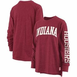 Wholesale 💯 Unbranded 👩 Women's Pressbox Heathered Crimson Indiana Hoosiers Two-Hit Canyon Long Sleeve T-Shirt ❤️