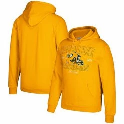 Wholesale 🥰 Unbranded Men's Mitchell & Ness Gold Green Bay Packers Classic Helmet Pullover Hoodie 😍