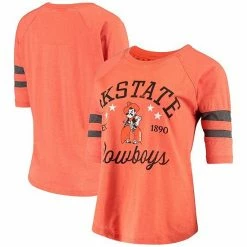 Wholesale 🎉 Unbranded 👩 Women's Pressbox Orange/Black Oklahoma State Cowboys Jade Vintage Washed 3/4-Sleeve Jersey T-Shirt 🛒