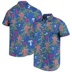 Best deal ⌛ Unbranded Men's FOCO Royal Texas Rangers Palm Tree Button Up 👕 Shirt 🤩