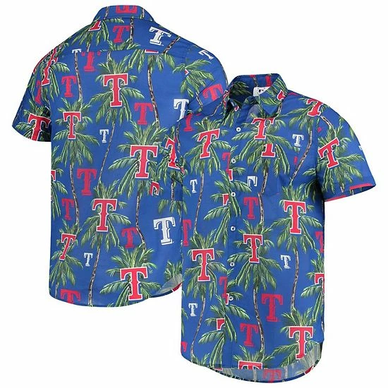 Best deal ⌛ Unbranded Men's FOCO Royal Texas Rangers Palm Tree Button Up 👕 Shirt 🤩
