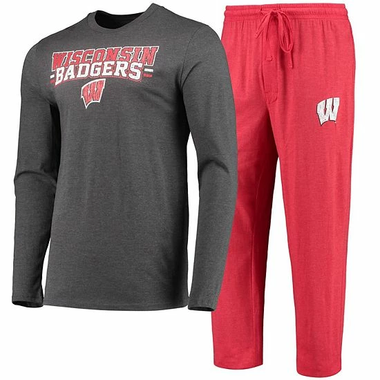 Deals ⭐ Unbranded Men's Concepts Sport Red/Heathered Charcoal Wisconsin Badgers Meter Long Sleeve T-Shirt & Pants Sleep Set ✨