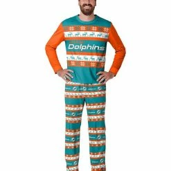 Best Sale 👍 Unbranded Men's FOCO Aqua Miami Dolphins Team Ugly Pajama Set ⭐
