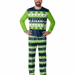 Best Sale ⌛ Unbranded Men's FOCO College Navy Seattle Seahawks Team Ugly Pajama Set 🔔