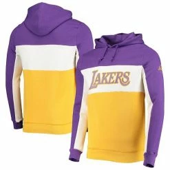 Hot Sale 🎁 Unbranded Men's Junk Food Purple/White Los Angeles Lakers Wordmark Colorblock Fleece Pullover Hoodie ❤️