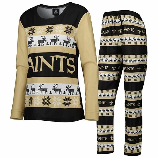 Hot Sale 😀 Unbranded 👩 Women's FOCO Black New Orleans Saints Team Ugly Pajamas Set 🔔