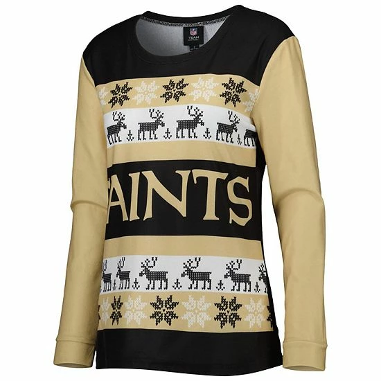 Hot Sale 😀 Unbranded 👩 Women's FOCO Black New Orleans Saints Team Ugly Pajamas Set 🔔 - Image 3