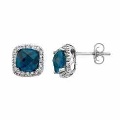 Promo 🎉 Unbranded London Blue Topaz And 1/6 Carat T.W. Diamond 10K Gold Halo Button Stud Earrings Yellow 🛒