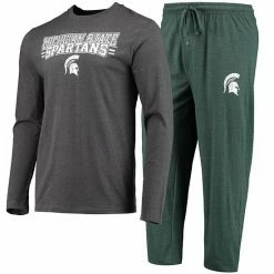 Buy 💯 Unbranded Men's Concepts Sport Green/Heathered Charcoal Michigan State Spartans Meter Long Sleeve T-Shirt & Pants Sleep Set 👏