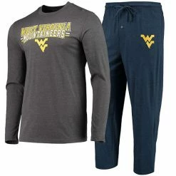 Wholesale 🛒 Unbranded Men's Concepts Sport Navy/Heathered Charcoal West Virginia Mountaineers Meter Long Sleeve T-Shirt & Pants Sleep Set ✨