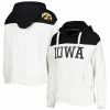 Promo ⌛ Unbranded 👩 Women's Pressbox White/Black Iowa Hawkeyes Chicago 2-Hit Yoke Pullover Hoodie 🥰