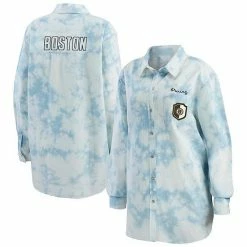 Best deal 🧨 Unbranded 👩 Women's WEAR By Erin Andrews White Boston Bruins Oversized Tie-Dye Button-Up Denim 👚 Shirt 😍
