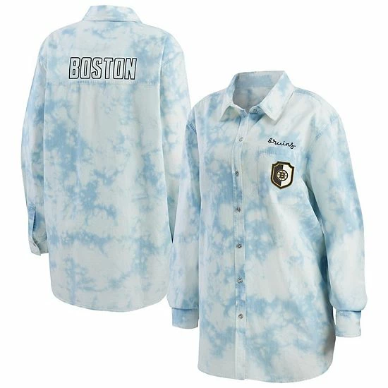 Best deal ๐งจ Unbranded ๐ฉ Women's WEAR By Erin Andrews White Boston Bruins Oversized Tie-Dye Button-Up Denim ๐ Shirt ๐