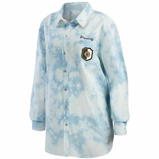 Best deal ๐งจ Unbranded ๐ฉ Women's WEAR By Erin Andrews White Boston Bruins Oversized Tie-Dye Button-Up Denim ๐ Shirt ๐ - Image 3