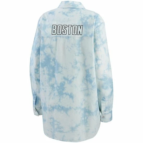 Best deal ๐งจ Unbranded ๐ฉ Women's WEAR By Erin Andrews White Boston Bruins Oversized Tie-Dye Button-Up Denim ๐ Shirt ๐ - Image 4