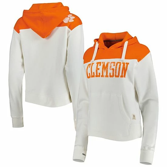 Coupon 😉 Unbranded 👩 Women's Pressbox White/Orange Clemson Tigers Chicago 2-Hit Yoke Pullover Hoodie 🛒