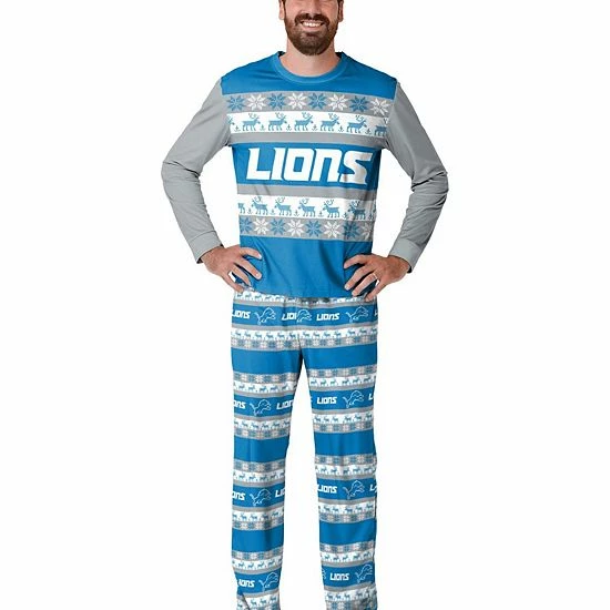 Buy 🎁 Unbranded Men's FOCO Blue Detroit Lions Team Ugly Pajama Set 🔔