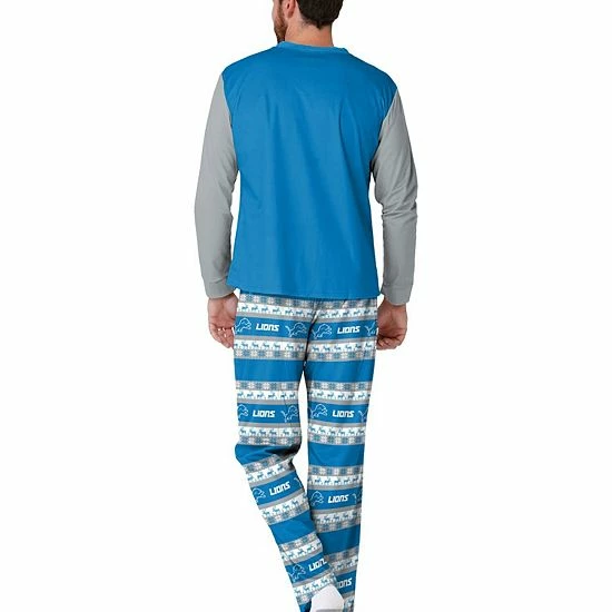 Buy 🎁 Unbranded Men's FOCO Blue Detroit Lions Team Ugly Pajama Set 🔔 - Image 3