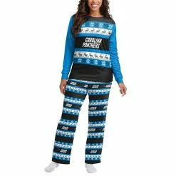 Hot Sale 🎉 Unbranded 👩 Women's FOCO Blue Carolina Panthers Team Ugly Pajamas Set 💯