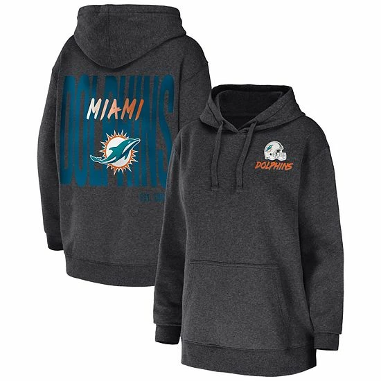 Outlet 🎁 Unbranded 👩 Women's WEAR By Erin Andrews Heather Charcoal Miami Dolphins Fleece Pullover Hoodie 🥰