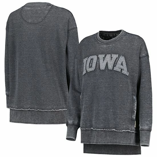 Hot Sale 🔥 Unbranded 👩 Women's Pressbox Black Iowa Hawkeyes Marniville Vintage Wash Pullover Sweatshirt 🥰
