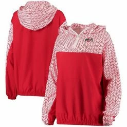 Cheapest 😉 Unbranded 👩 Women's ZooZatz Scarlet Ohio State Buckeyes Chevron Swishy Quarter-Zip Hoodie Jacket 🛒