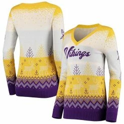 Outlet ✨ Unbranded 👩 Women's FOCO White/Purple Minnesota Vikings Ugly V-Neck Pullover Sweater 👍