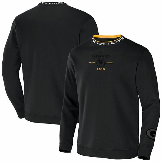 Budget ๐ Unbranded Men's NFL X Staple Black Green Bay Packers Globe Crewneck Pullover ๐ - Image 2