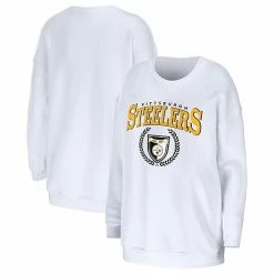 Outlet 👍 Unbranded 👩 Women's WEAR By Erin Andrews White Pittsburgh Steelers Oversized Pullover Sweatshirt 🎉