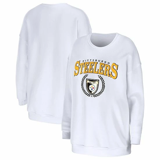Outlet ๐ Unbranded ๐ฉ Women's WEAR By Erin Andrews White Pittsburgh Steelers Oversized Pullover Sweatshirt ๐