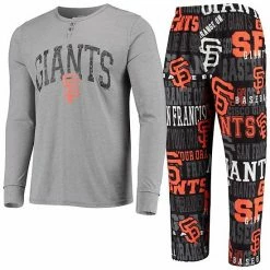 Flash Sale 🤩 Unbranded Men's Concepts Sport Black/Charcoal San Francisco Giants Ensemble Slub Long Sleeve T-Shirt And Allover Pants Sleep Set ⌛