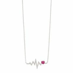 Promo ⭐ Unbranded Sterling Silver Lab-Created Ruby & White Sapphire Heartbeat Necklace 🧨