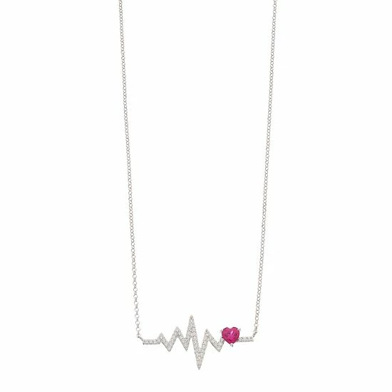 Promo ⭐ Unbranded Sterling Silver Lab-Created Ruby & White Sapphire Heartbeat Necklace 🧨