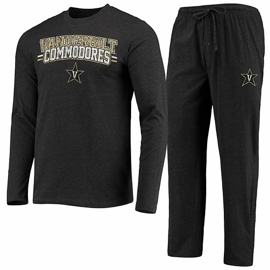 Outlet ๐ฅ Unbranded Men's Concepts Sport Black/Heathered Charcoal Vanderbilt Commodores Meter Long Sleeve T-Shirt & Pants Sleep Set ๐ฅฐ - Image 2