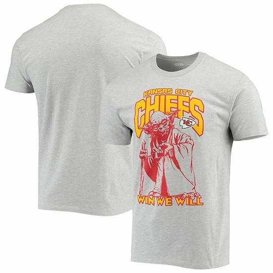 Cheapest 👏 Unbranded Men's Junk Food Heathered Gray Kansas City Chiefs Disney Star Wars Yoda Win We Will T-Shirt 💯