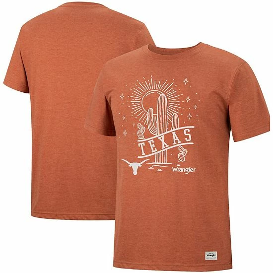 Promo 😍 Unbranded Men's Colosseum X Wrangler Heather Texas Orange Texas Longhorns Desert Landscape T-Shirt ✔️