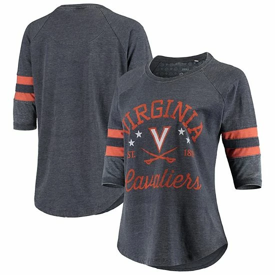 New ๐ Unbranded ๐ฉ Women's Pressbox Heathered Navy Virginia Cavaliers Jade Vintage Washed Jersey Raglan 3/4-Sleeve T-Shirt ๐ฏ - Image 2