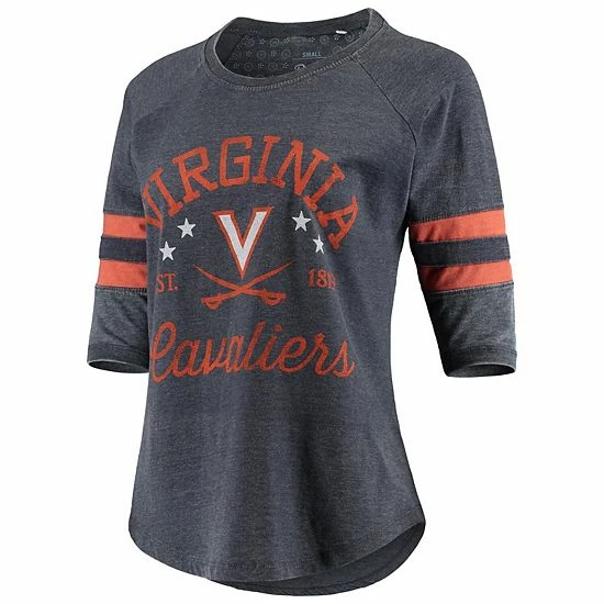 New ๐ Unbranded ๐ฉ Women's Pressbox Heathered Navy Virginia Cavaliers Jade Vintage Washed Jersey Raglan 3/4-Sleeve T-Shirt ๐ฏ - Image 3
