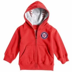 Outlet 🎉 Unbranded Toddler Soft As A Grape Red Washington Nationals ⚾ Baseball Print Full-Zip Hoodie 👏