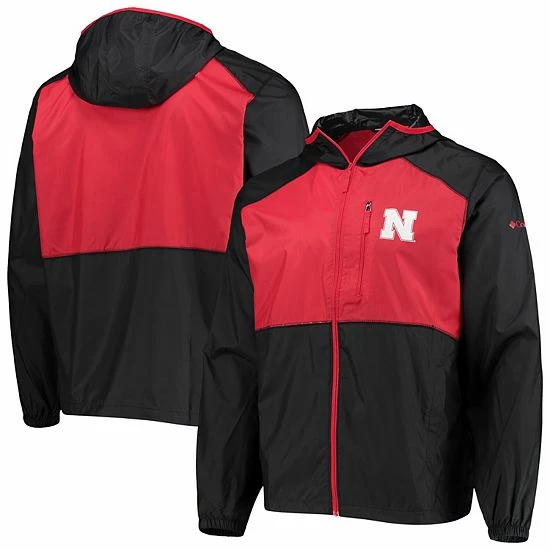 Deals 💯 Unbranded Men's Columbia Black/Scarlet Nebraska Huskers Flash Forward Hoodie Full-Zip Windbreaker Jacket ✔️