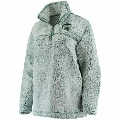 Best deal ❤️ Unbranded 👩 Women's Green Michigan State Spartans Sherpa Super Soft Quarter Zip Pullover Jacket ⭐