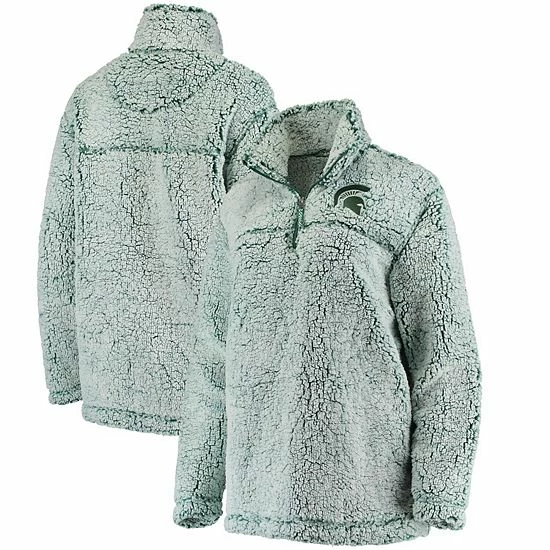Best deal ❤️ Unbranded 👩 Women's Green Michigan State Spartans Sherpa Super Soft Quarter Zip Pullover Jacket ⭐ - Image 2