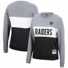 Hot Sale 😉 Unbranded 👩 Women's Mitchell & Ness Heathered Gray/Black Las Vegas Raiders Color Block Pullover Sweatshirt 👍