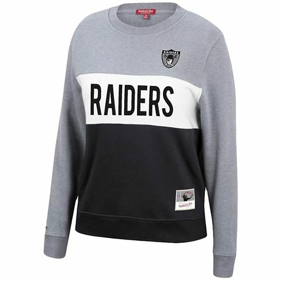 Hot Sale 😉 Unbranded 👩 Women's Mitchell & Ness Heathered Gray/Black Las Vegas Raiders Color Block Pullover Sweatshirt 👍 - Image 3