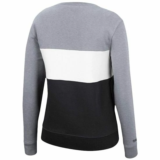 Hot Sale 😉 Unbranded 👩 Women's Mitchell & Ness Heathered Gray/Black Las Vegas Raiders Color Block Pullover Sweatshirt 👍 - Image 4