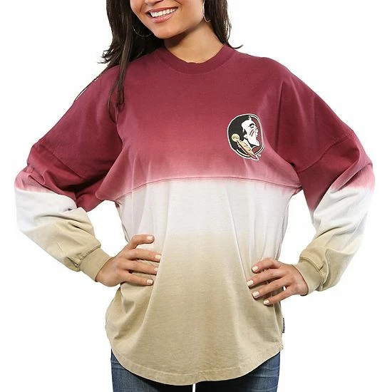 Deals 🧨 Unbranded 👩 Women's Garnet Florida State Seminoles Ombre Long Sleeve Dip-Dyed Spirit Jersey 🔥 - Image 3