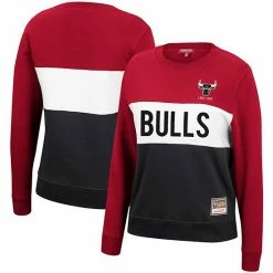 Best Pirce ❤️ Unbranded 👩 Women's Mitchell & Ness Black/Red Chicago Bulls Hardwood Classics Colorblock 2.0 Pullover Sweatshirt 🎁